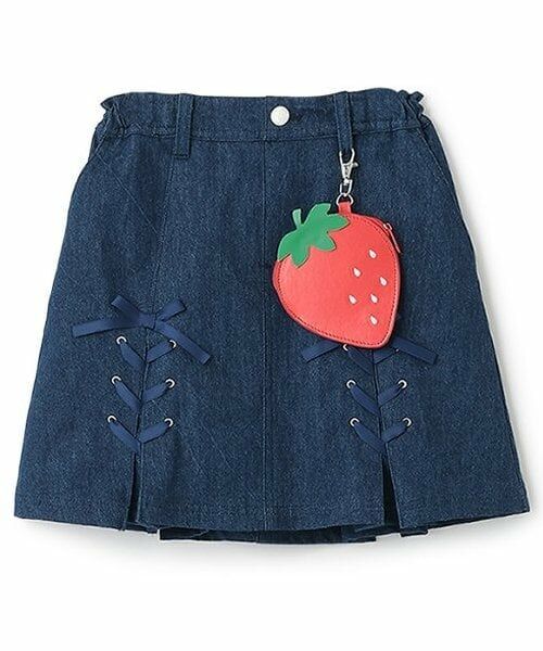 mezzo piano / メゾピアノ ショート・ハーフ・半端丈パンツ | 【人気商品再入荷】【直営店で取り扱い無し】イチゴポーチつきタイトスカート（紺）