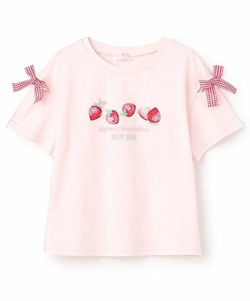 mezzo piano / メゾピアノ Tシャツ | 【人気商品再入荷】【直営店で取り扱い無し】イチゴアップリケ半袖Ｔシャツ（ライト ピンク）