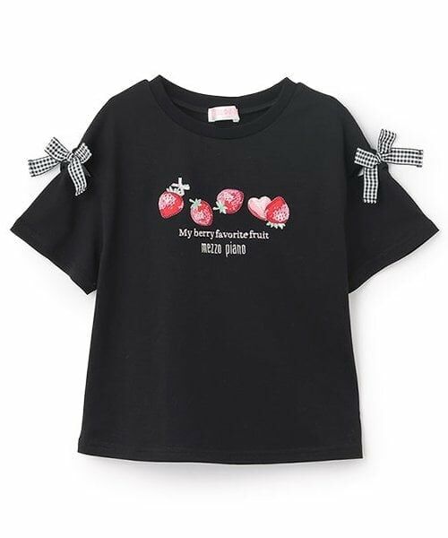 mezzo piano / メゾピアノ Tシャツ | 【人気商品再入荷】【直営店で取り扱い無し】イチゴアップリケ半袖Ｔシャツ（黒）