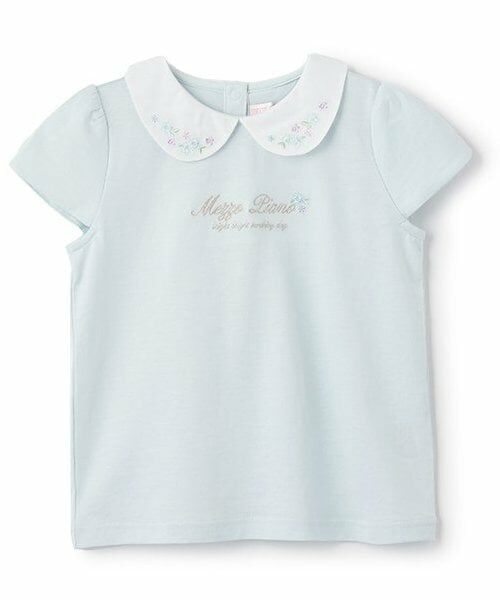 mezzo piano / メゾピアノ Tシャツ | 【人気商品再入荷】【直営店で取り扱い無し】花刺しゅう衿つき　Tシャツ（サックス）