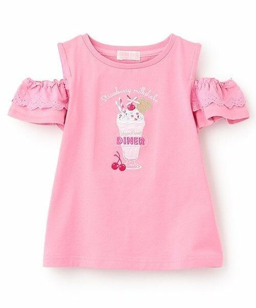 mezzo piano / メゾピアノ Tシャツ | 【人気商品再入荷】【直営店で取り扱い無し】ダイナーメニュー肩開き　2wayTシャツ（ピンク）