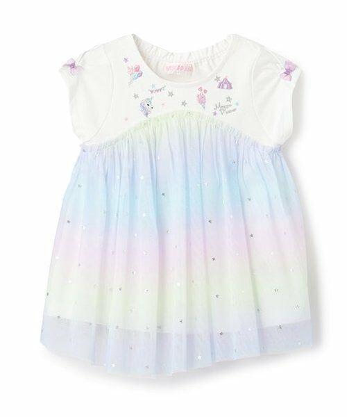 mezzo piano / メゾピアノ Tシャツ | 【人気商品再入荷】【直営店で取り扱い無し】レインボーチュール切替チュニック (マルチ)