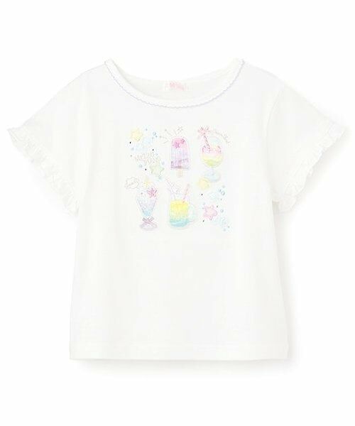 mezzo piano / メゾピアノ Tシャツ | 【人気商品再入荷】【直営店で取り扱い無し】ソーダ刺繍　半袖Tシャツ（オフ ホワイト）