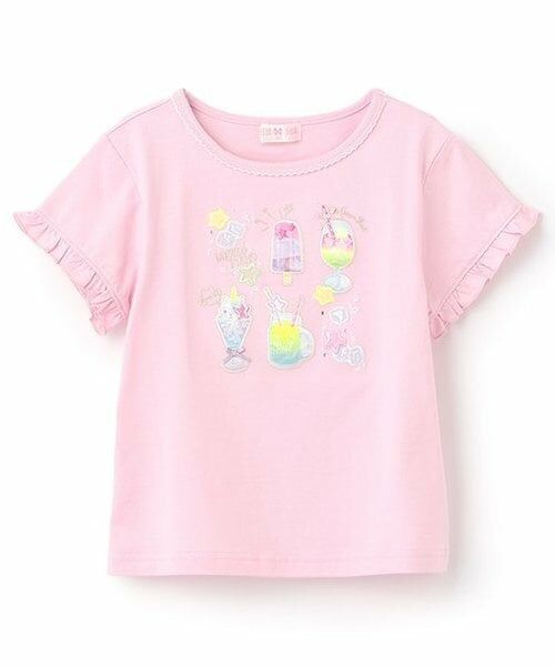 mezzo piano / メゾピアノ Tシャツ | 【人気商品再入荷】【直営店で取り扱い無し】ソーダ刺繍　半袖Tシャツ（ライト ピンク）