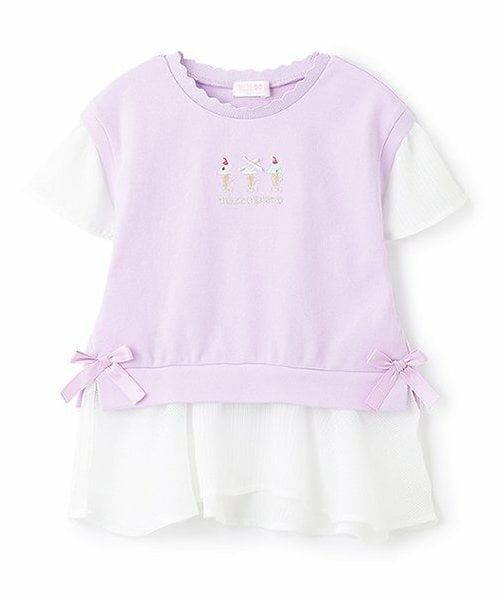 mezzo piano / メゾピアノ Tシャツ | 【人気商品再入荷】【直営店で取り扱い無し】アイス刺しゅうレイヤードTシャツ(ラベンダー)