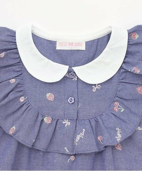 mezzo piano / メゾピアノ ミニ丈・ひざ丈ワンピース | 【人気商品再入荷】【直営店で取り扱い無し】ちびフルーツオフショルダンガリーワンピース | 詳細2