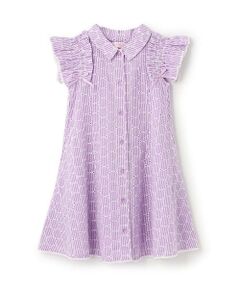 mezzo piano / メゾピアノ ミニ丈・ひざ丈ワンピース | 【人気商品再入荷】【直営店で取り扱い無し】フリル袖ストライプ　シャツワンピース