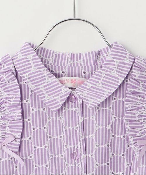 mezzo piano / メゾピアノ ミニ丈・ひざ丈ワンピース | 【人気商品再入荷】【直営店で取り扱い無し】フリル袖ストライプ　シャツワンピース | 詳細2