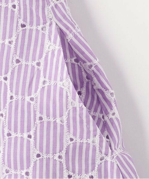 mezzo piano / メゾピアノ ミニ丈・ひざ丈ワンピース | 【人気商品再入荷】【直営店で取り扱い無し】フリル袖ストライプ　シャツワンピース | 詳細4