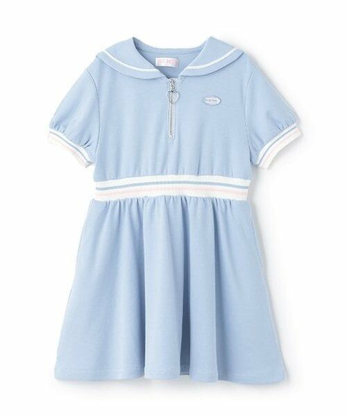 mezzo piano / メゾピアノ ミニ丈・ひざ丈ワンピース | 【人気商品再入荷】【直営店で取り扱い無し】ハーフジップ　セーラーワンピース（サックス）