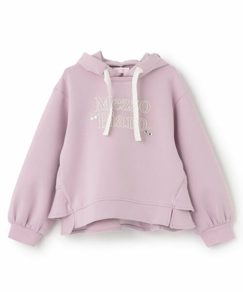 mezzo piano / メゾピアノ パーカー | 【人気商品再入荷】【直営店で取り扱い無し】メゾピアノロゴ刺しゅうペプラムパーカ（ライラック）