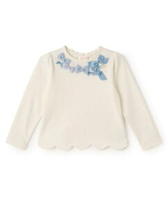 mezzo piano / メゾピアノ Tシャツ | 【人気商品再入荷】【直営店で取り扱い無し】裾スカラップ　リボンイッパイ長袖Tシャツ