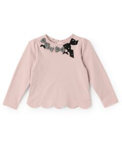 mezzo piano / メゾピアノ Tシャツ | 【人気商品再入荷】【直営店で取り扱い無し】裾スカラップ　リボンイッパイ長袖Tシャツ