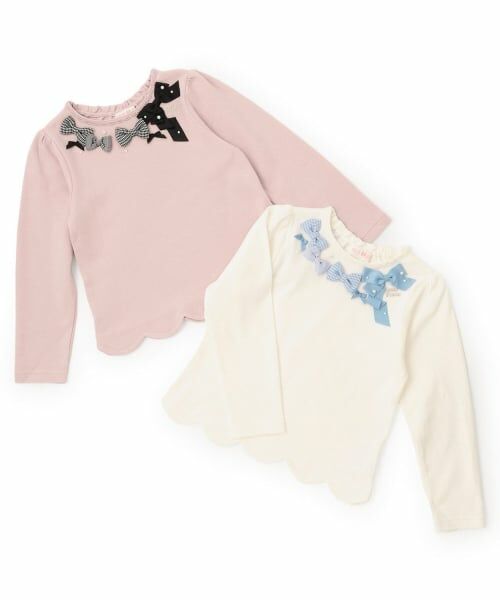 mezzo piano / メゾピアノ Tシャツ | 【人気商品再入荷】【直営店で取り扱い無し】裾スカラップ　リボンイッパイ長袖Tシャツ | 詳細7