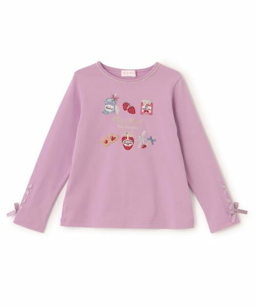 mezzo piano / メゾピアノ Tシャツ | 【人気商品再入荷】【直営店で取り扱い無し】ジャム瓶アップリケ　長袖Tシャツ（ライラック）