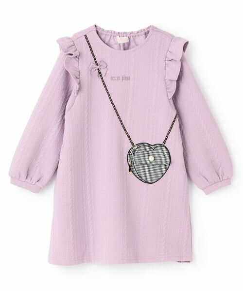 mezzo piano / メゾピアノ ミニ丈・ひざ丈ワンピース | 【人気商品再入荷】【直営店で取り扱い無し】キルトジャガード　ハートポシェット風ワンピース（ライラック）