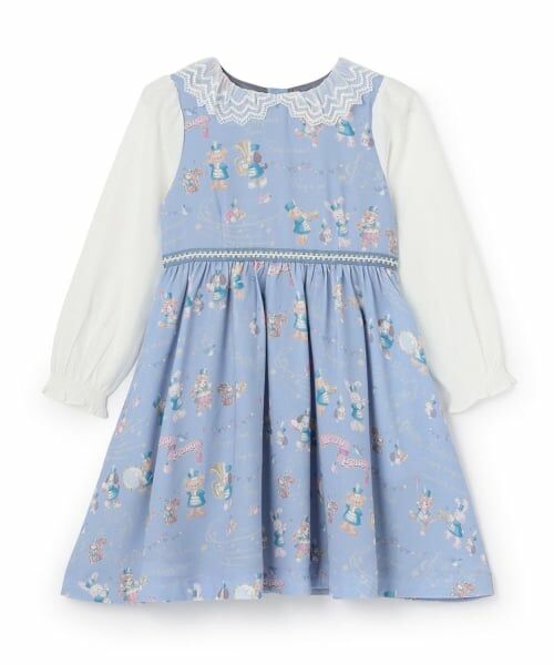 mezzo piano / メゾピアノ ミニ丈・ひざ丈ワンピース | 【人気商品再入荷】【直営店で取り扱い無し】鼓笛隊柄　ドッキングワンピース（サックス）