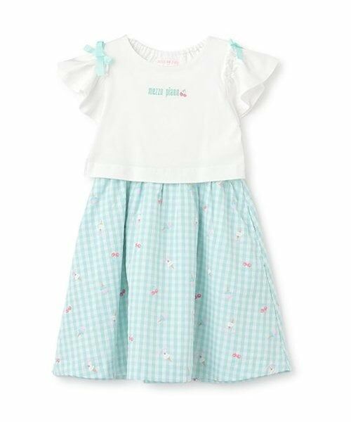mezzo piano / メゾピアノ ミニ丈・ひざ丈ワンピース | 【人気商品再入荷】【直営店で取り扱い無し】ギンガムスウィーツドッキングワンピース（ミント）