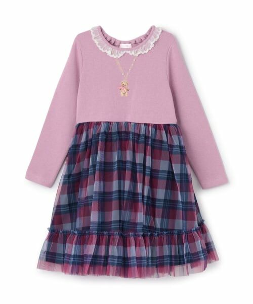 mezzo piano / メゾピアノ ミニ丈・ひざ丈ワンピース | 【人気商品再入荷】【直営店で取り扱い無し】チェックチュール　ドッキングワンピース（ピンク）