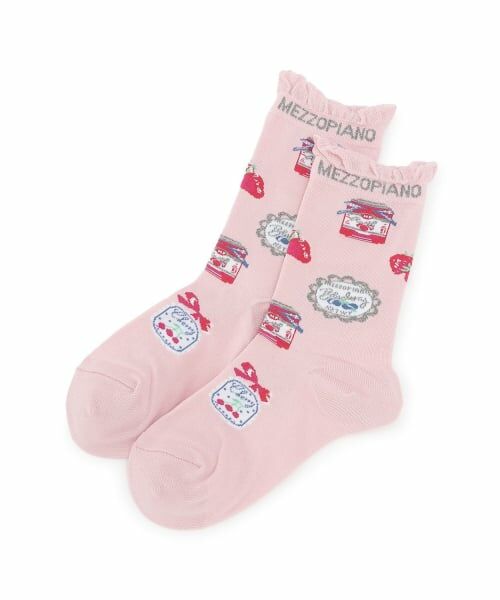 mezzo piano / メゾピアノ ソックス | 【人気商品再入荷】【直営店で取り扱い無し】ジャム柄　クルーソックス（ライト ピンク）