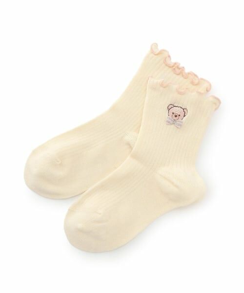 mezzo piano / メゾピアノ ソックス | 【人気商品再入荷】【直営店で取り扱い無し】クマ刺しゅう　リブソックス（アイボリー）