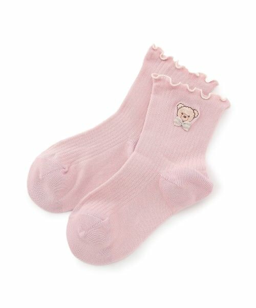mezzo piano / メゾピアノ ソックス | 【人気商品再入荷】【直営店で取り扱い無し】クマ刺しゅう　リブソックス（ライト ピンク）