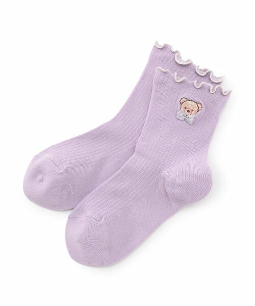 mezzo piano / メゾピアノ ソックス | 【人気商品再入荷】【直営店で取り扱い無し】クマ刺しゅう　リブソックス（ラベンダー）