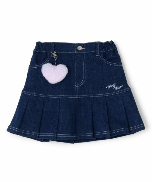 mezzo piano / メゾピアノ ショート・ハーフ・半端丈パンツ | 【人気商品再入荷】【直営店で取り扱い無し】フェイクファーチャームつき　裾プリーツスカパン（紺）