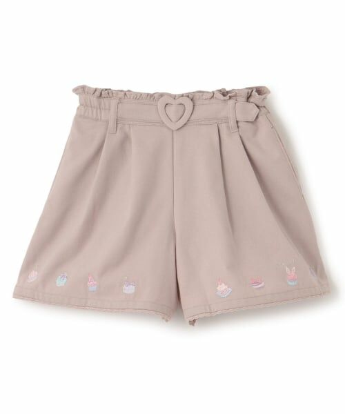 mezzo piano / メゾピアノ ショート・ハーフ・半端丈パンツ | 【人気商品再入荷】【直営店で取り扱い無し】プチフール刺しゅう　タックキュロットスカート（ピンク）