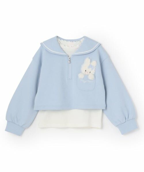 mezzo piano / メゾピアノ スウェット | 【人気商品再入荷】【直営店で取り扱い無し】短丈セーラープルオーバー＆長袖プチハイネックセット（ライト ブルー）