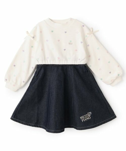 mezzo piano / メゾピアノ ミニ丈・ひざ丈ワンピース | 【人気商品再入荷】【直営店で取り扱い無し】プチハート刺しゅう　ドッキングワンピース（オフ ホワイト）