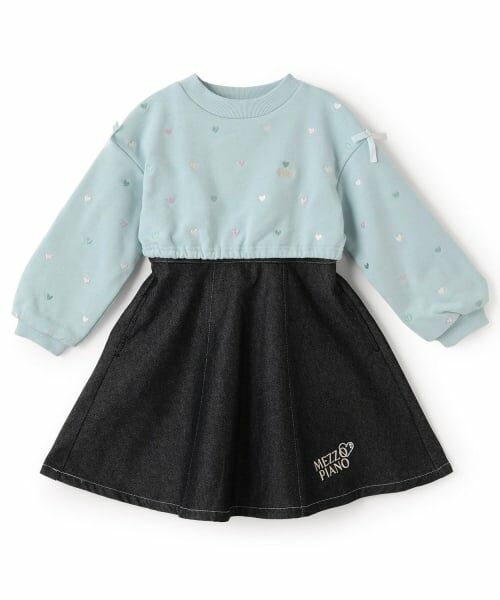 mezzo piano / メゾピアノ ミニ丈・ひざ丈ワンピース | 【人気商品再入荷】【直営店で取り扱い無し】プチハート刺しゅう　ドッキングワンピース（ミント）