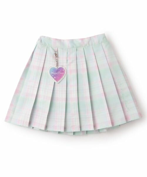 mezzo piano / メゾピアノ ショート・ハーフ・半端丈パンツ | 【人気商品再入荷】【直営店で取り扱い無し】チャームつき　チェックプリーツスカパン（ミント）