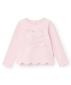 mezzo piano / メゾピアノ Tシャツ | 【人気商品再入荷】【直営店で取り扱い無し】リボンイッパイ裾スカラップ長袖Tシャツ