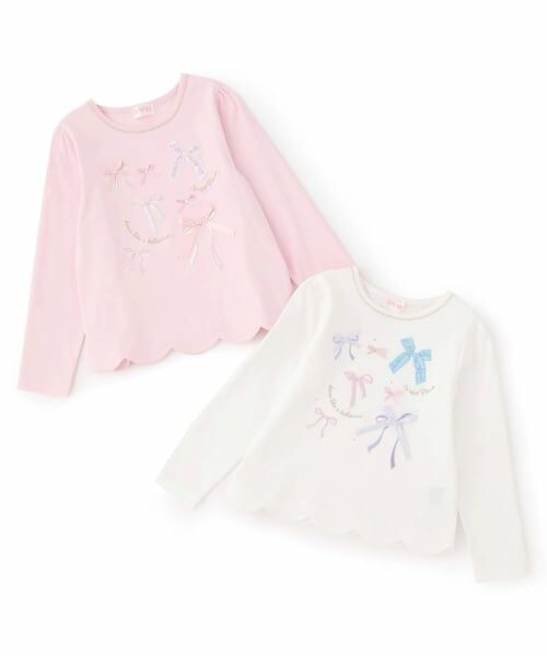 mezzo piano / メゾピアノ Tシャツ | 【人気商品再入荷】【直営店で取り扱い無し】リボンイッパイ裾スカラップ長袖Tシャツ | 詳細9
