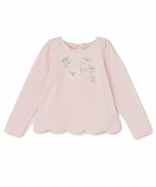 mezzo piano / メゾピアノ Tシャツ | バレリーナロゴ　長袖Tシャツ（ライト ピンク）