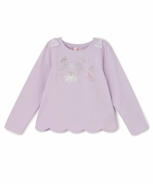 mezzo piano / メゾピアノ Tシャツ | バレリーナロゴ　長袖Tシャツ（ラベンダー）