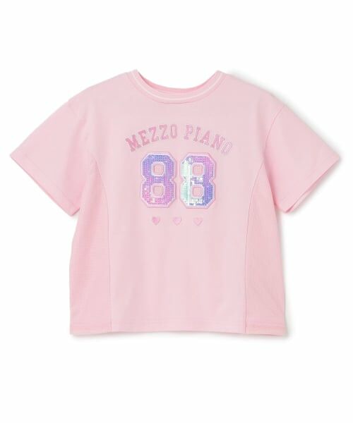 mezzo piano / メゾピアノ Tシャツ | スパンコールナンバリング　半袖Tシャツ（ピンク）