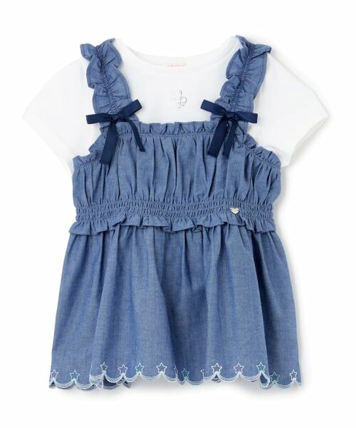 mezzo piano / メゾピアノ その他トップス | カットワーク刺しゅうチュニック　半袖Tシャツセット（ブルー）