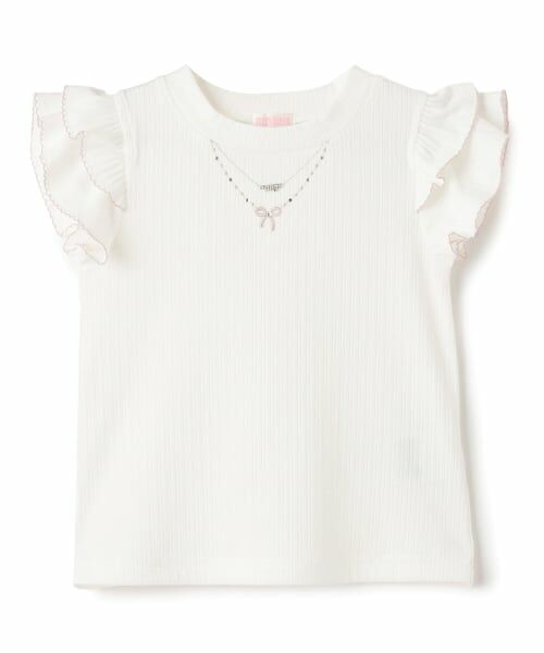 mezzo piano / メゾピアノ Tシャツ | ネックレス刺しゅう　2wayテレコTシャツ（オフ ホワイト）