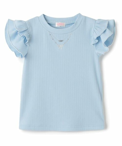 mezzo piano / メゾピアノ Tシャツ | ネックレス刺しゅう　2wayテレコTシャツ（サックス）