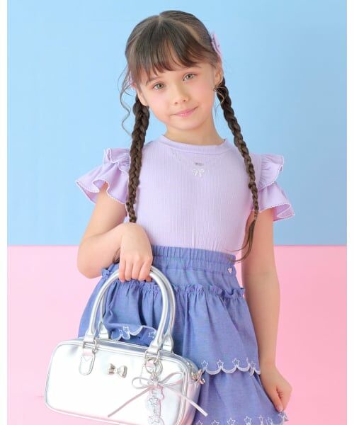 mezzo piano / メゾピアノ Tシャツ | ネックレス刺しゅう　2wayテレコTシャツ（ラベンダー）