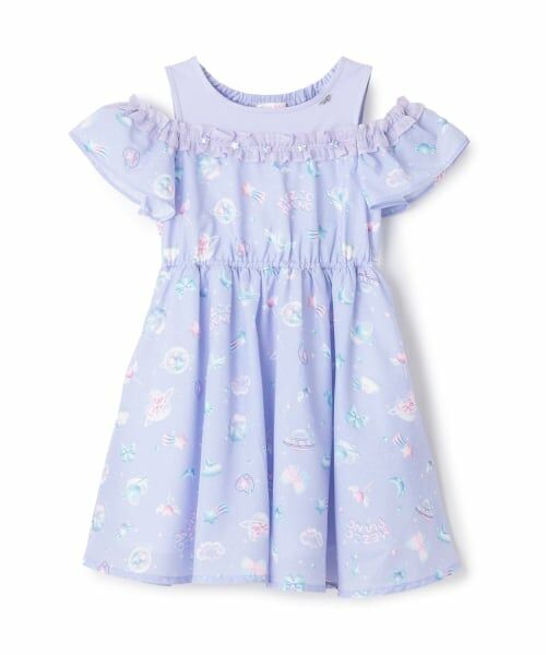 mezzo piano / メゾピアノ ミニ丈・ひざ丈ワンピース | プラネット柄　ドッキングワンピース（ラベンダー）