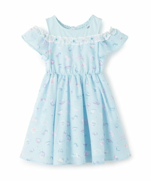 mezzo piano / メゾピアノ ミニ丈・ひざ丈ワンピース | プラネット柄　ドッキングワンピース（ミント）