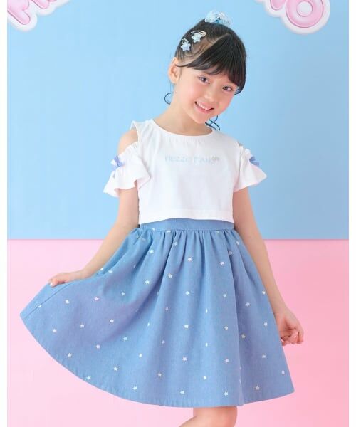 mezzo piano / メゾピアノ ミニ丈・ひざ丈ワンピース | 肩開き半袖Tシャツ＆星キャミワンピースセット | 詳細21