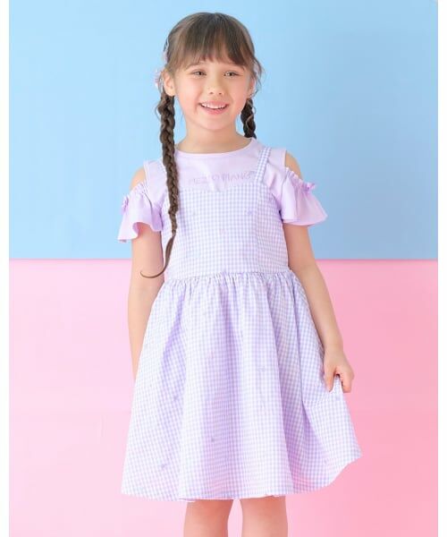 mezzo piano / メゾピアノ ミニ丈・ひざ丈ワンピース | 肩開き半袖Tシャツ＆星キャミワンピースセット | 詳細22