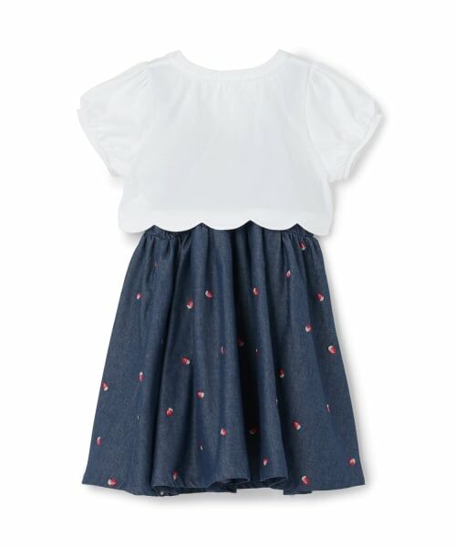 mezzo piano / メゾピアノ ミニ丈・ひざ丈ワンピース | 裾スカラップ半袖Tシャツ＆イチゴキャミワンピースセット | 詳細1