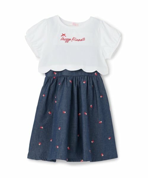 mezzo piano / メゾピアノ ミニ丈・ひざ丈ワンピース | 裾スカラップ半袖Tシャツ＆イチゴキャミワンピースセット | 詳細17