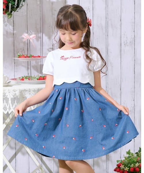 mezzo piano / メゾピアノ ミニ丈・ひざ丈ワンピース | 裾スカラップ半袖Tシャツ＆イチゴキャミワンピースセット | 詳細19