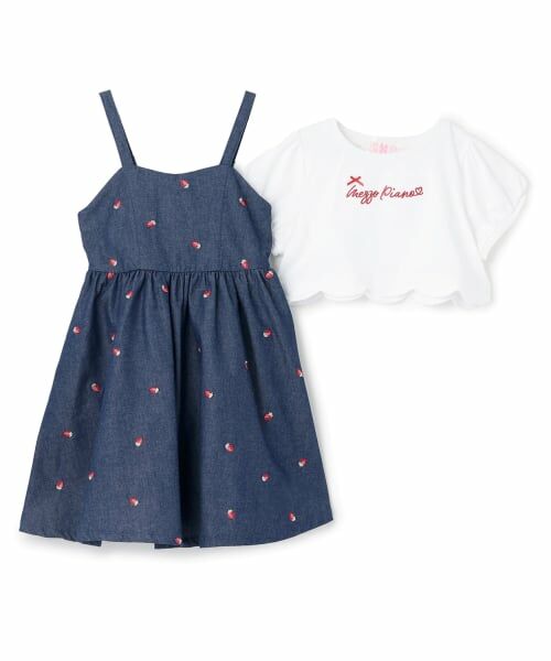 mezzo piano / メゾピアノ ミニ丈・ひざ丈ワンピース | 裾スカラップ半袖Tシャツ＆イチゴキャミワンピースセット | 詳細2